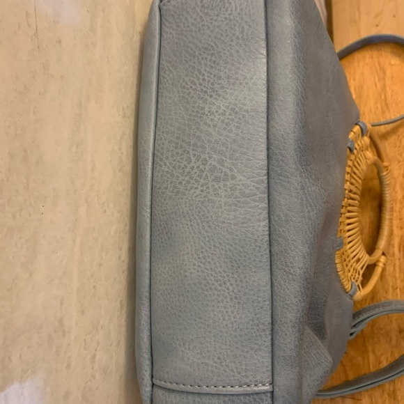 Anthropologie Marianne Stylish Blue Handbag with Bamboo Handles - Picture 5 of 13